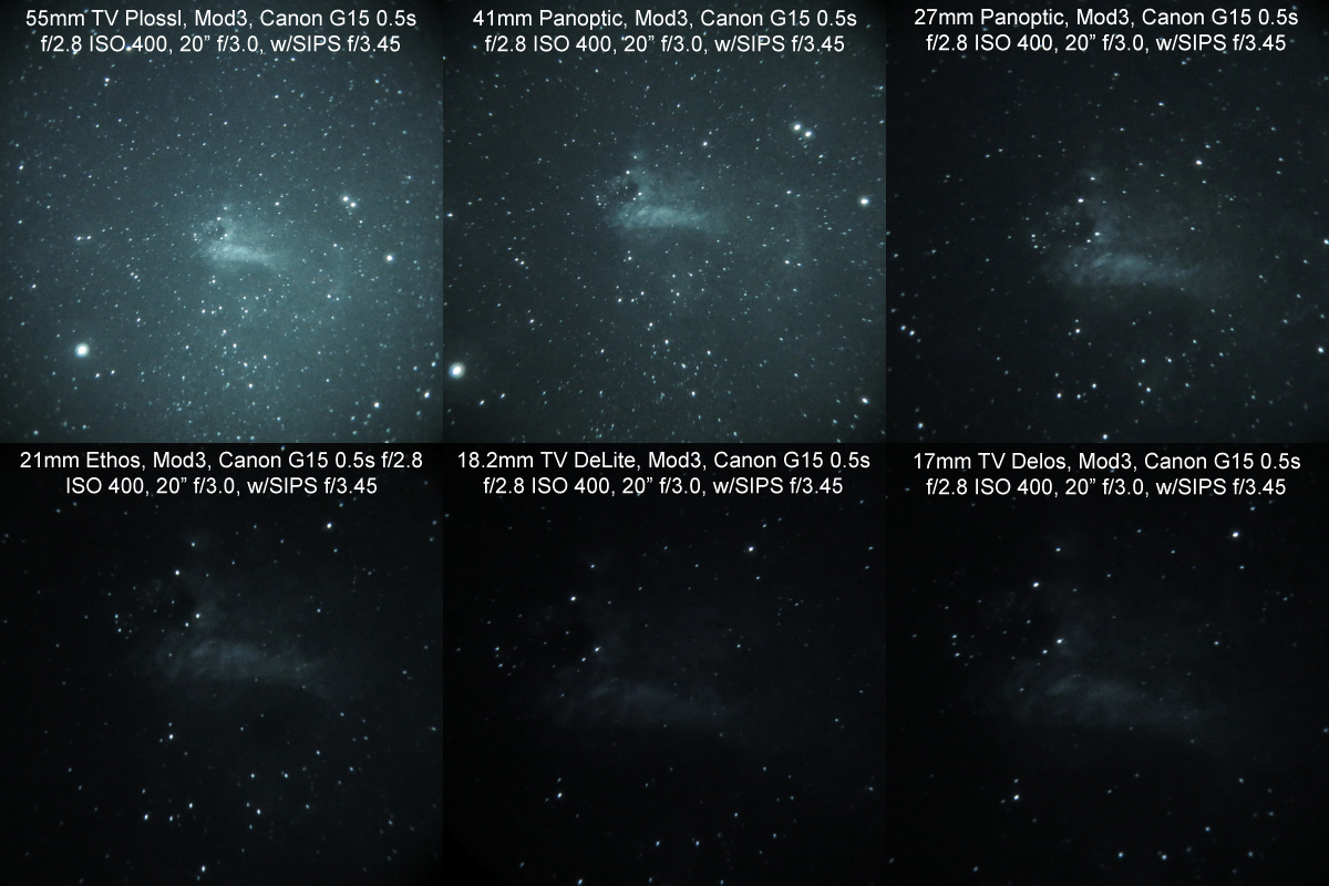 Comparing TeleVue eyepieces for afocal nightvision viewing