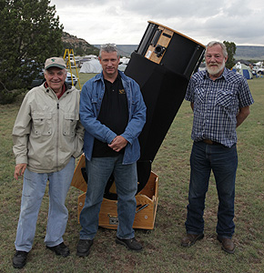 Al Nagler, John Joseph, and Rick Singmaster pose with a 22" f/3.3 Super-FX telescope
